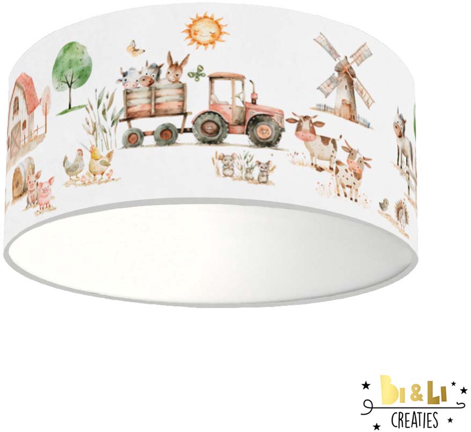Plafondlamp Boerderij-sfeerverlichting-kinderkamer-koe-tractor-varken-incl diffuser-boerderijdieren-incl plafondfitting