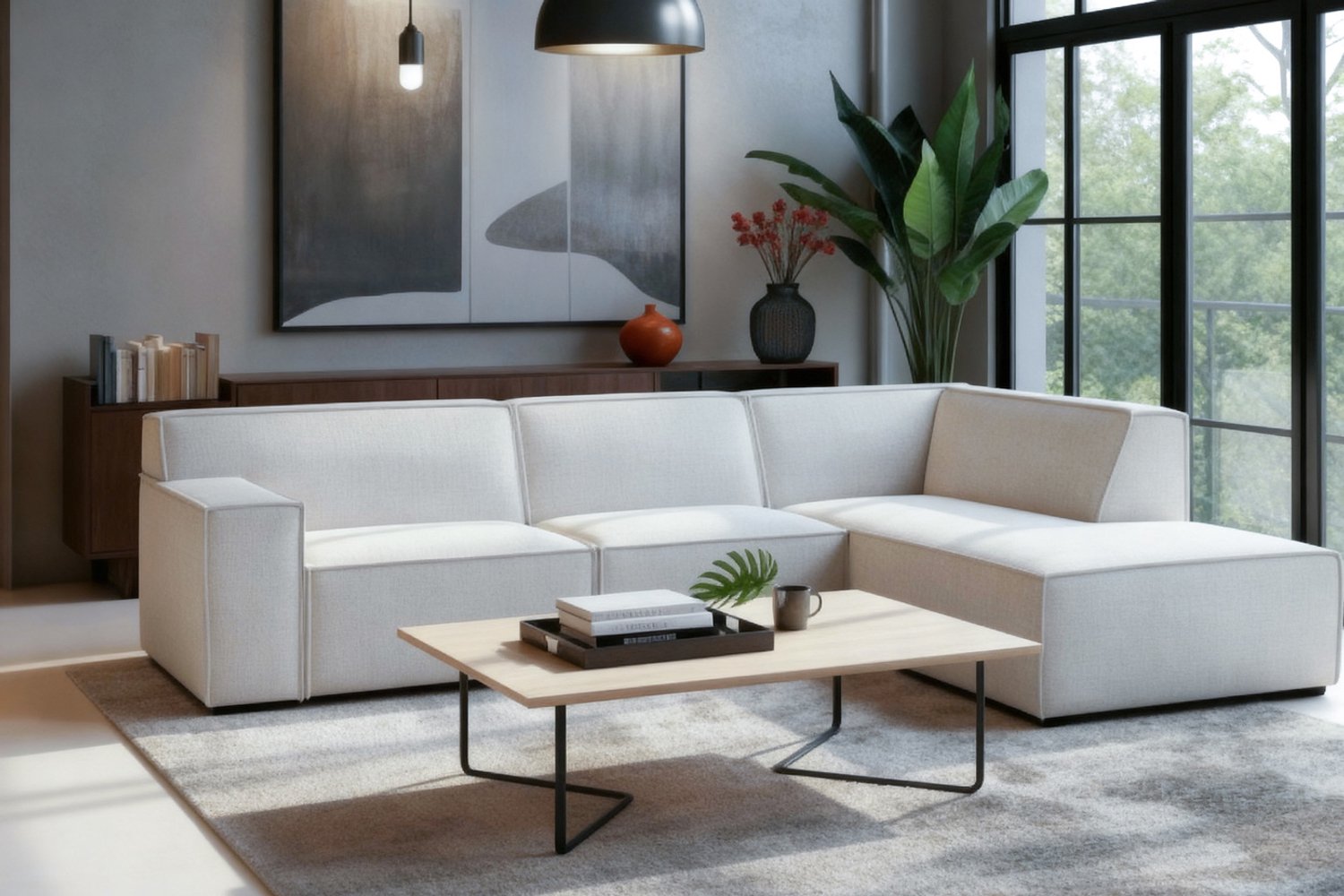 Giga Living Giga Meubel Hoekbank Benson Cremona Beige – Rechts – 3-Zits – Stof – 285x190x83 cm