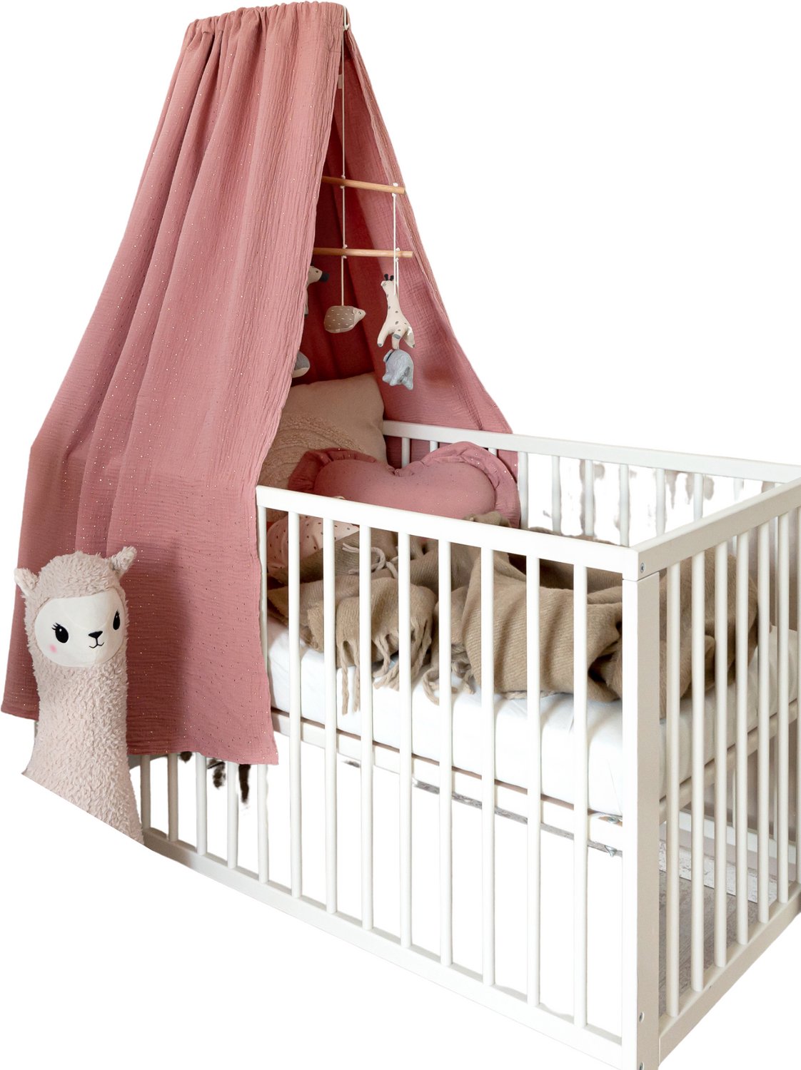 LILIMAUS Klamboe voor ledikant met gouden details - hemeltje babybed - mousseline katoen - 140 cm - oudroze