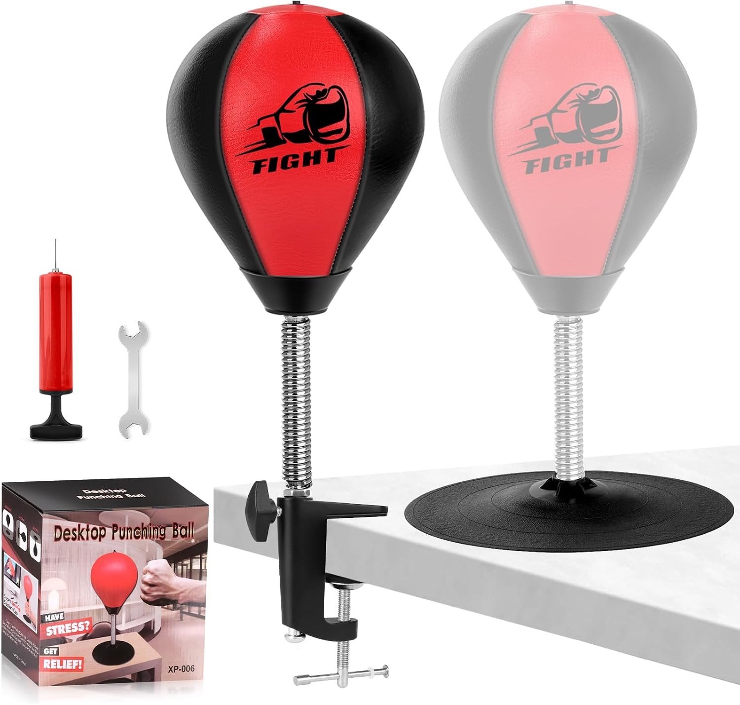 Desktop Bokszak met Sterke Zuignap en Bureauklem, Ideaal voor Stressverlichting en Snelheidstraining, Perfect Cadeau voor Vrienden en Collega's