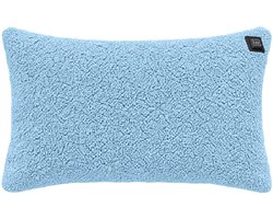 Warmpi Warmtekussen Teddy Lichtblauw – 50x30 cm – Elektrisch Verwarmd Ergonomisch Kussen – Inclusief 10.000 mAh Powerbank – 2 Infrarood Warmtepanelen – 3 Warmtestanden tot +/- 60°C