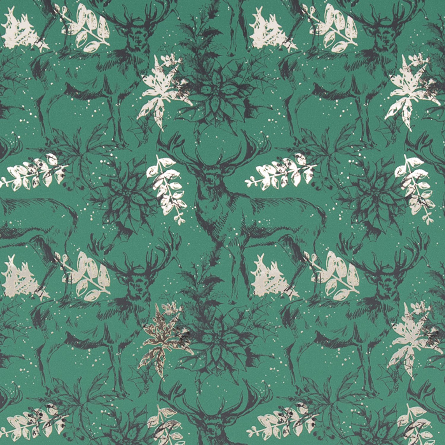 Kerst inpakpapier - cadeaupapier - groen met goud en rendieren - 50 cm x 100 meter