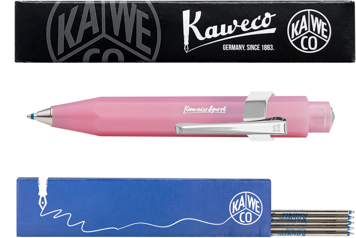 Kaweco - Balpen - Clip chrome - Frost - Blush Pitaya - Doosje Blauwe balpen vullingen