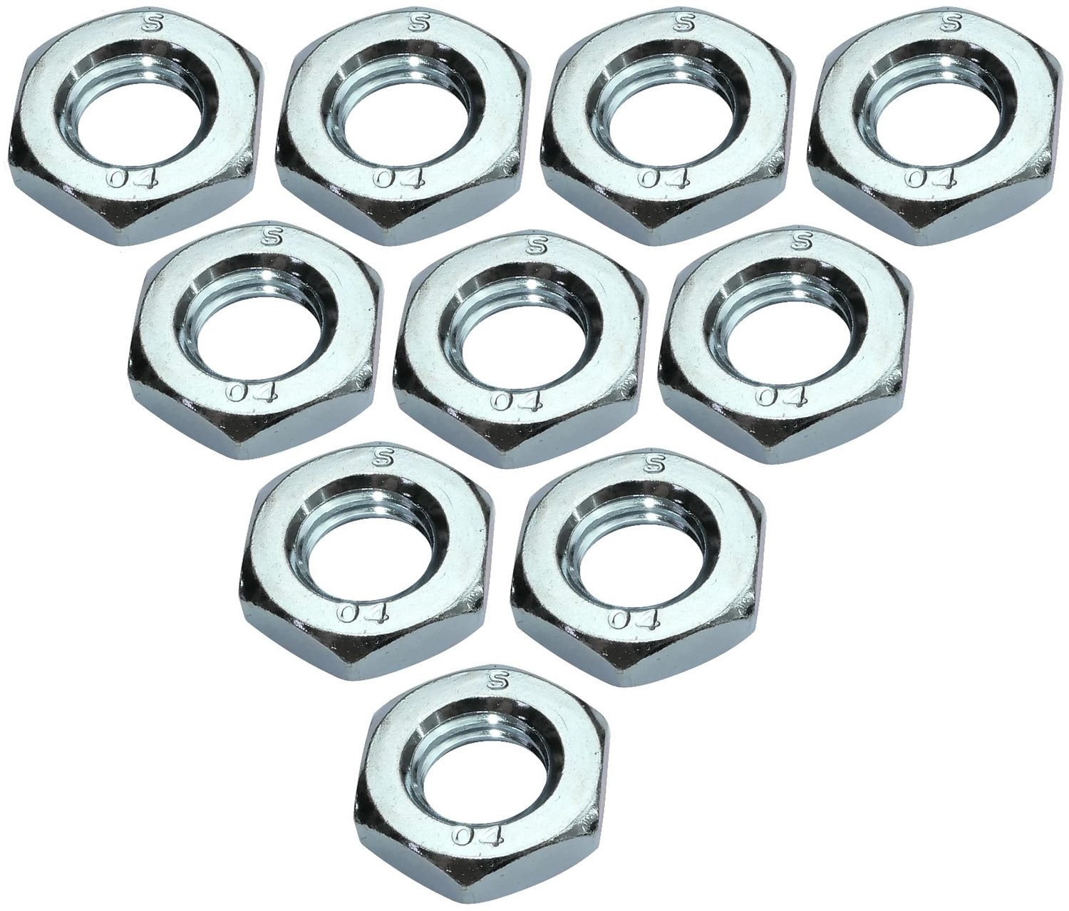 Set van 10 Lage M10 Zeskantmoeren van Gegalvaniseerd Staal