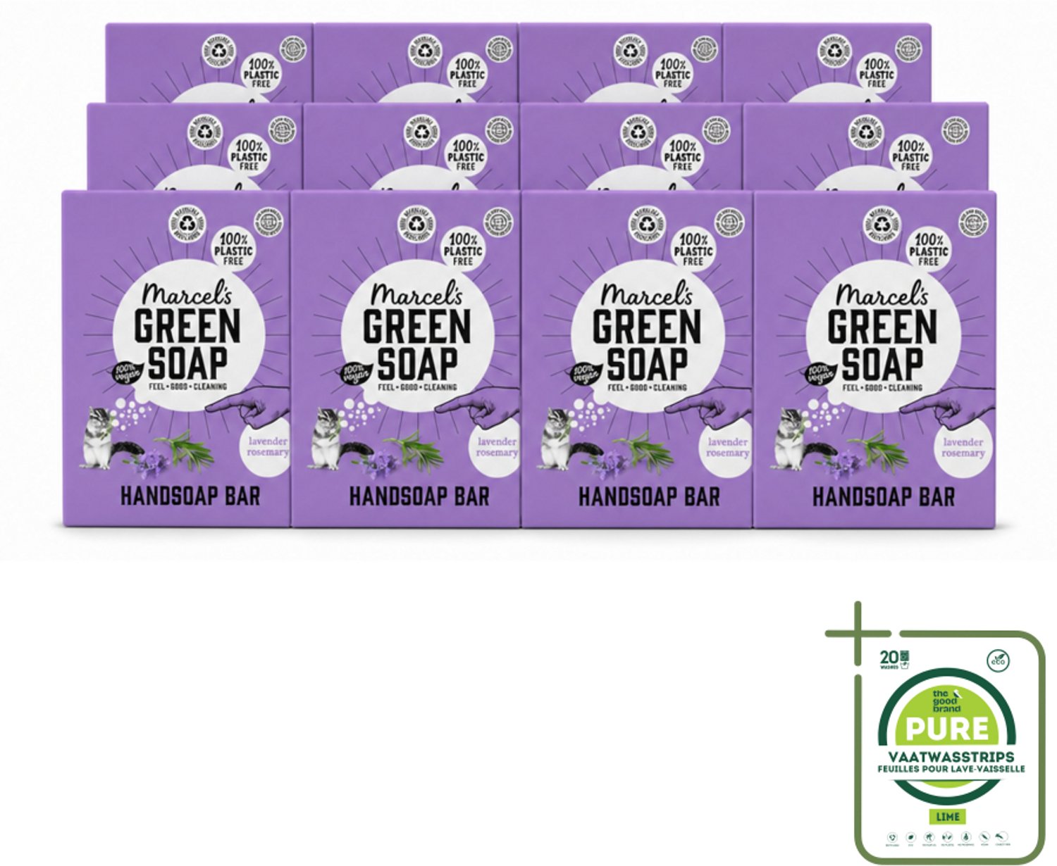 12 x Marcel's Green Soap - Handzeep Bar - Lavendel & Rozemarijn - Zachte verzorging - 90 gr - Grootverpakking - Vaatwasstrips - Handzeep Bar - Natuurlijke Handzeep - Milieuvriendelijke Handzeep - Vegan Handzeep - Lavendel Handzeep