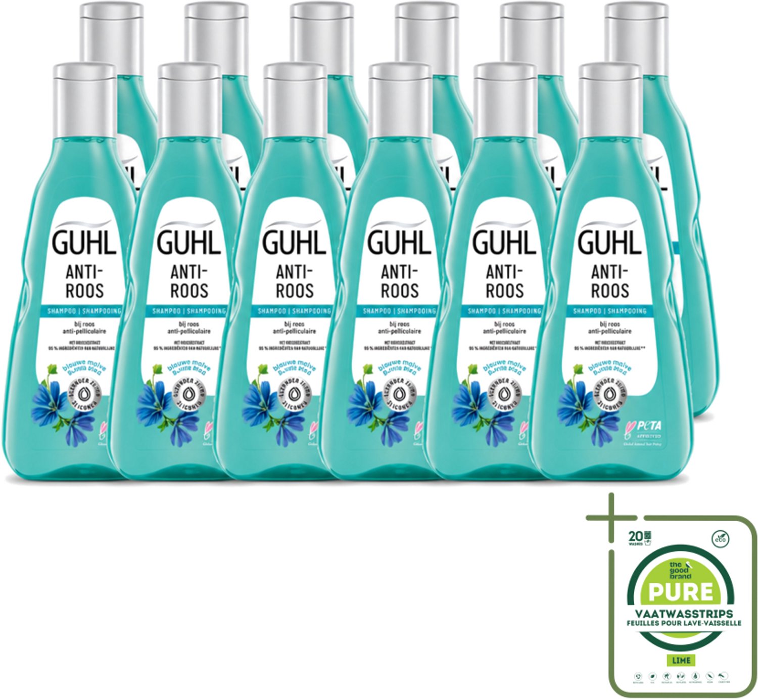 12 x Guhl - Shampoo - Anti-Roos - 250 ml - Grootverpakking - Vaatwasstrips - Anti-roos Shampoo - Roosvrije Hoofdhuid - Hoofdhuid Verzorging - Roos Bestrijden - Zink Shampoo