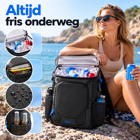 BOTC Koelrugzak 33L - Geïsoleerde Koeltas Rugzak met Dubbel Compartiment - Lekbestendig & Waterafstotend - Voor Picknick, Camping & Strand - Zwart van BOTC — afbeelding 2