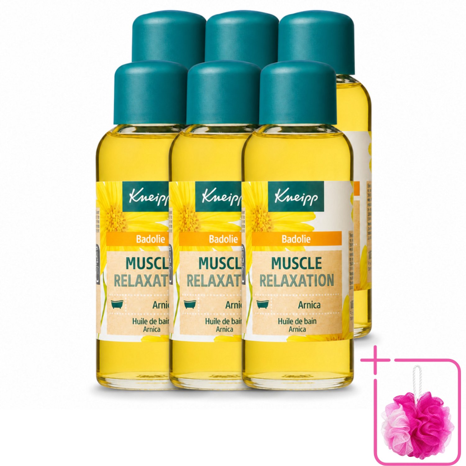 6 x Kneipp - Badolie - Arnica - Voor spieren en gewrichten - 100 ml - Bulkverpakking - Badolie voor spieren - Douchemop - Badolie voor gewrichten