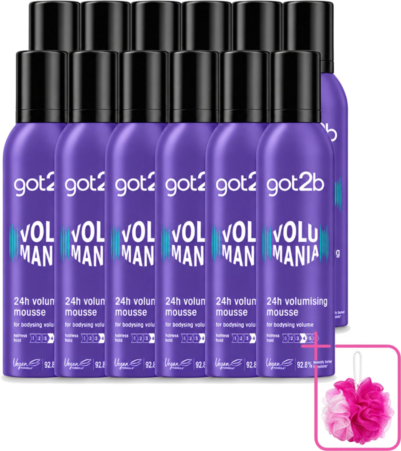 12 x Got2B - Volumemousse - Volumania 24H - 250 ml - Bulkverpakking - Haar volume - Douchemop - Haarkleur