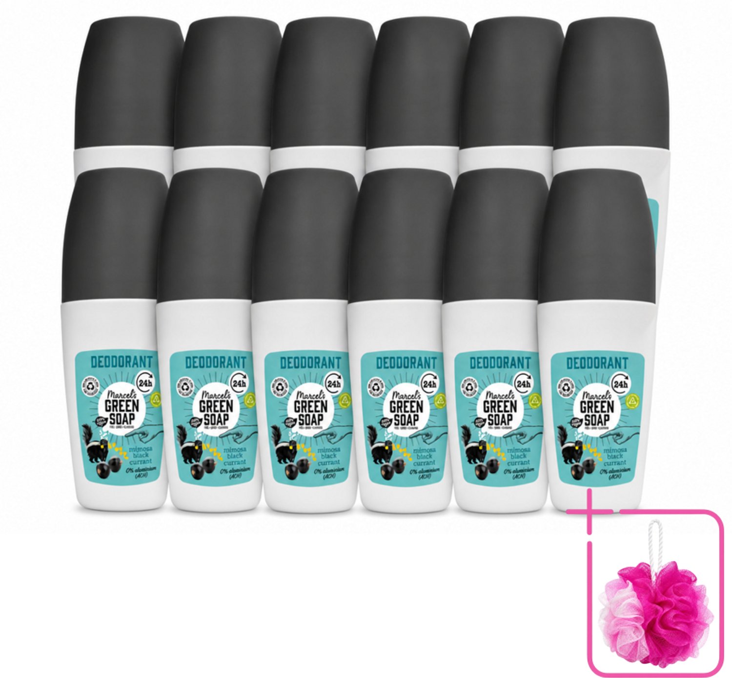 12 x Marcel's Green Soap - Deodorant Roller - Mimosa & Blackcurrant - Langdurige frisheid - 50 ml - Bulkverpakking - Deodorant - Douchemop - Deodorant Roller