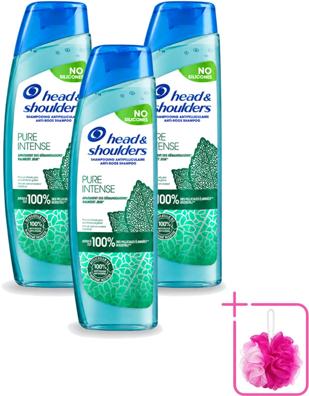 3 x Head & Shoulders – Shampoo – Pure Intense Kalmeert Jeuk – 250 ml - Bulkverpakking - Anti-roos shampoo - Douchemop - Shampoo bij jeukende hoofdhuid