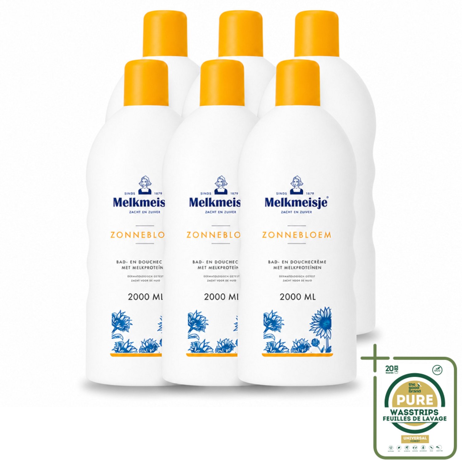 6 x Melkmeisje – Bad & Douchecrème – Zonnebloem – 2000 ml - Wasstrips - Bad En Douchecrème - Badcrème - Douchecrème - Zonnebloem En Melk - Huidverzorging