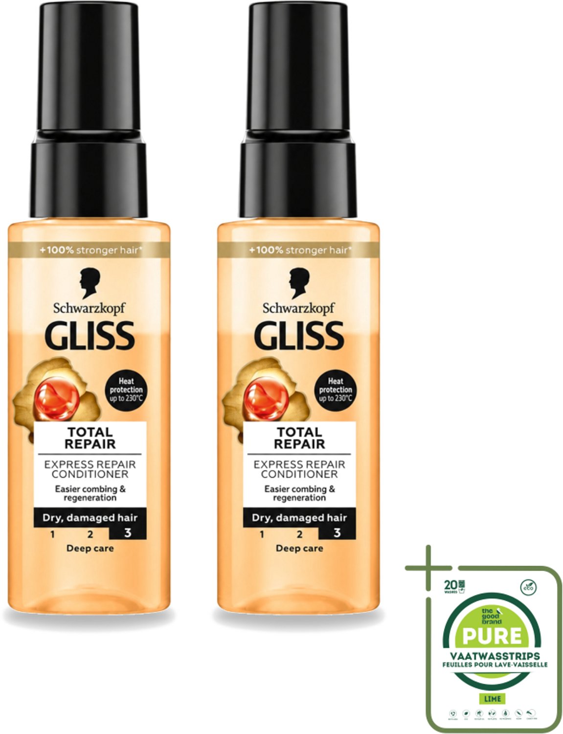 2 x Gliss - Total Repair - Express Repair Conditioner - Deep Care - 70 ml - Grootverpakking - Vaatwasstrips - Haarkracht - Haarherstel - Haarverzorging - Droog Haar - Beschadigd Haar