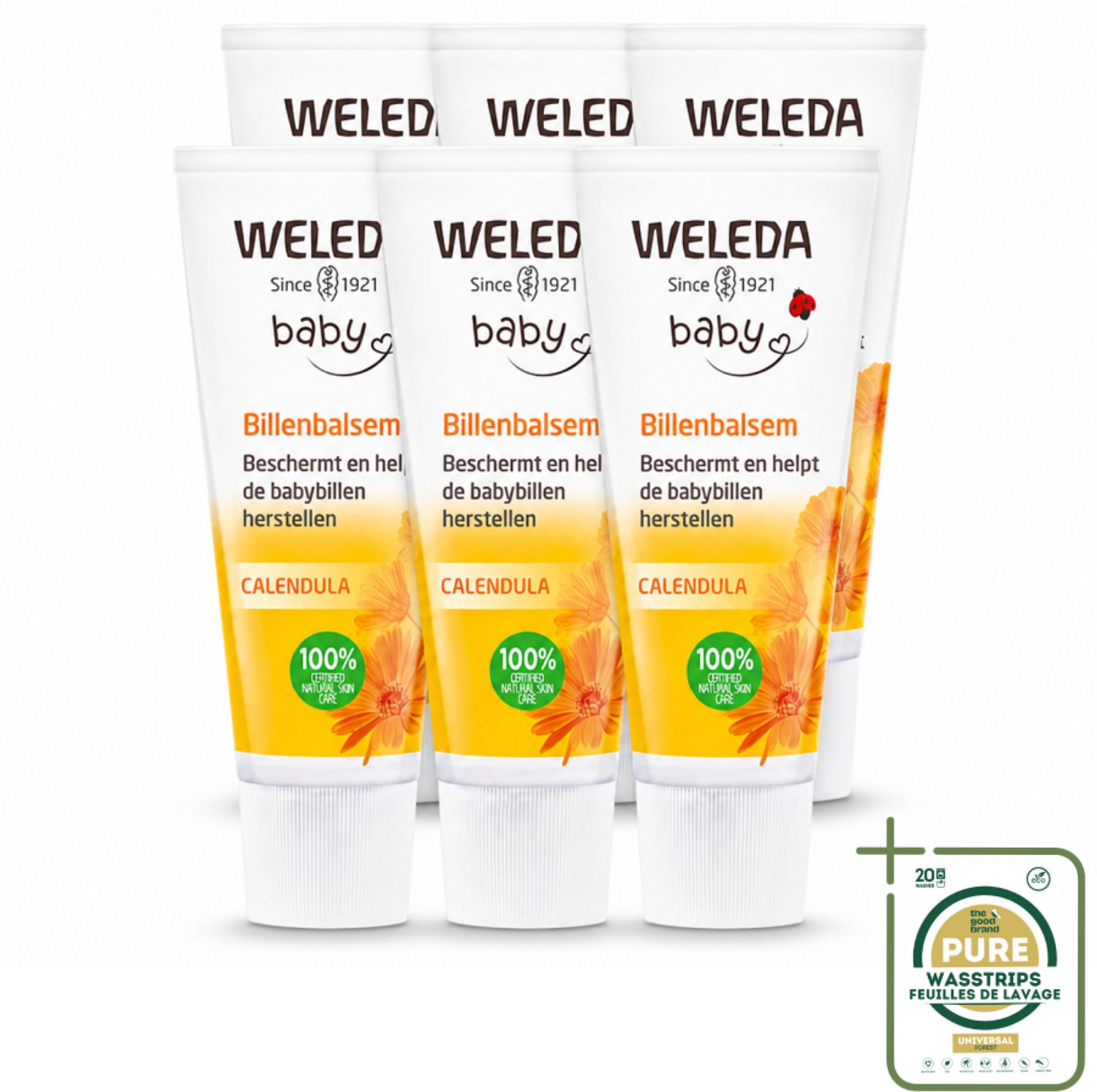 6 x WELEDA - Billenbalsem - Baby Calendula - 30 ml - Wasstrips - Babybillen - Luieruitslag - Babyhuidverzorging - Roodheid - Gevoelige Huid