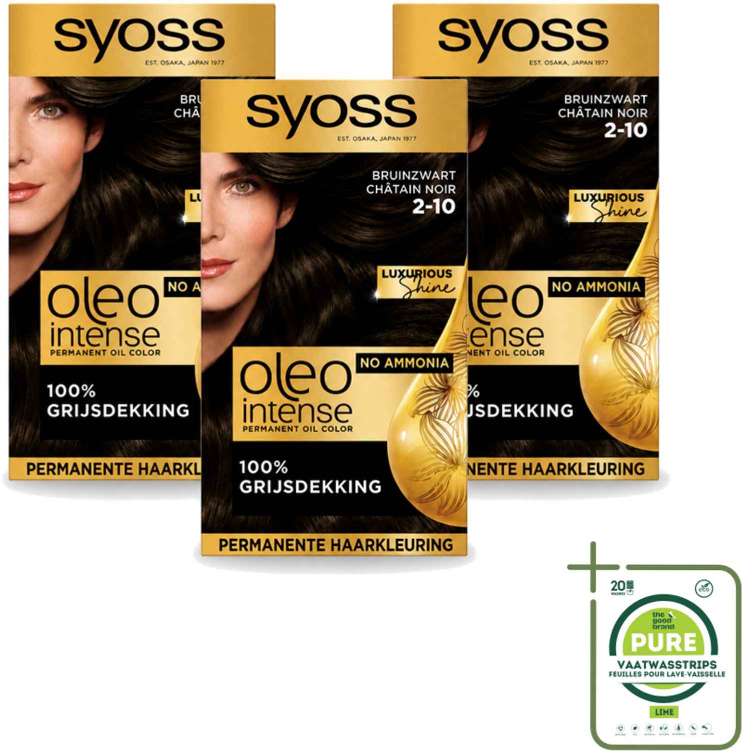 3 x SYOSS - Oleo Intense 2-10 - Haarverf - Permanente Haarkleuring - Bruinzwart - Langdurige Kleur - Grootverpakking - Haarkleuren Zonder Ammoniak - Donkerbruin Zwart Haar - Professionele Haarkleuring - Haarverzorging - Glanzende Haarkleur