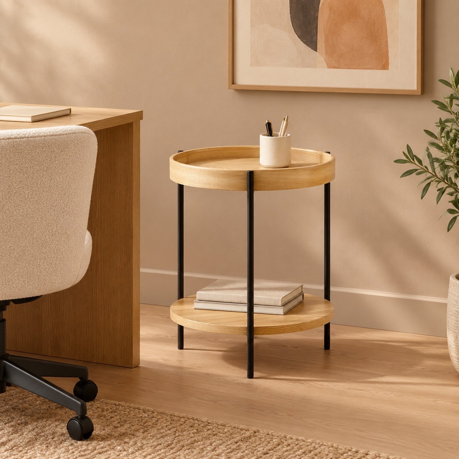 CHICFURN Bijzettafel - 2-laags - rond - naturel