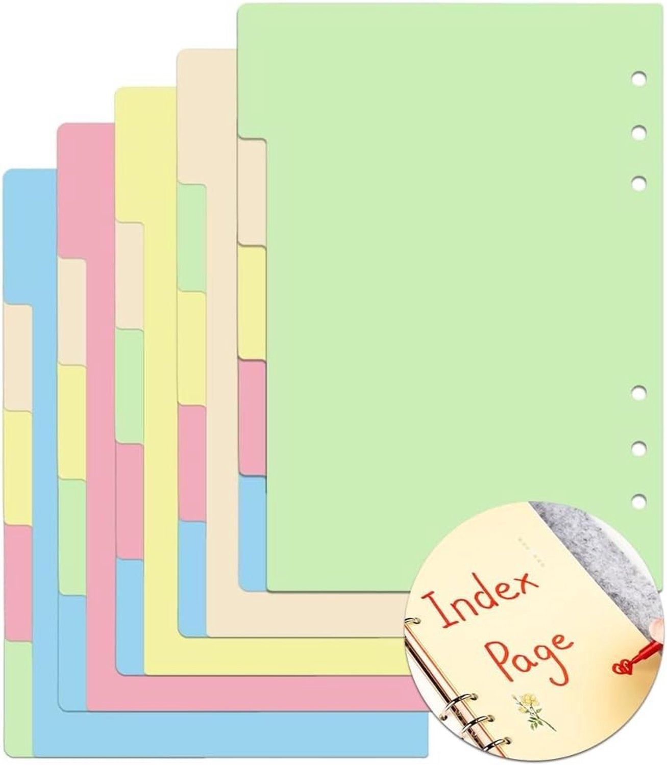 Indexscheidingsbladen A5, 30 vellen met 6 sets in 6 kleuren voor organisatie en planning