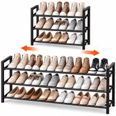BOTC Schoenenrek - Uitschuifbaar 85-115 cm - 3 Niveaus - Ruimtebesparend Schoenenrek voor Hal & Kledingkast - Verstelbaar - Metaal - Zwart