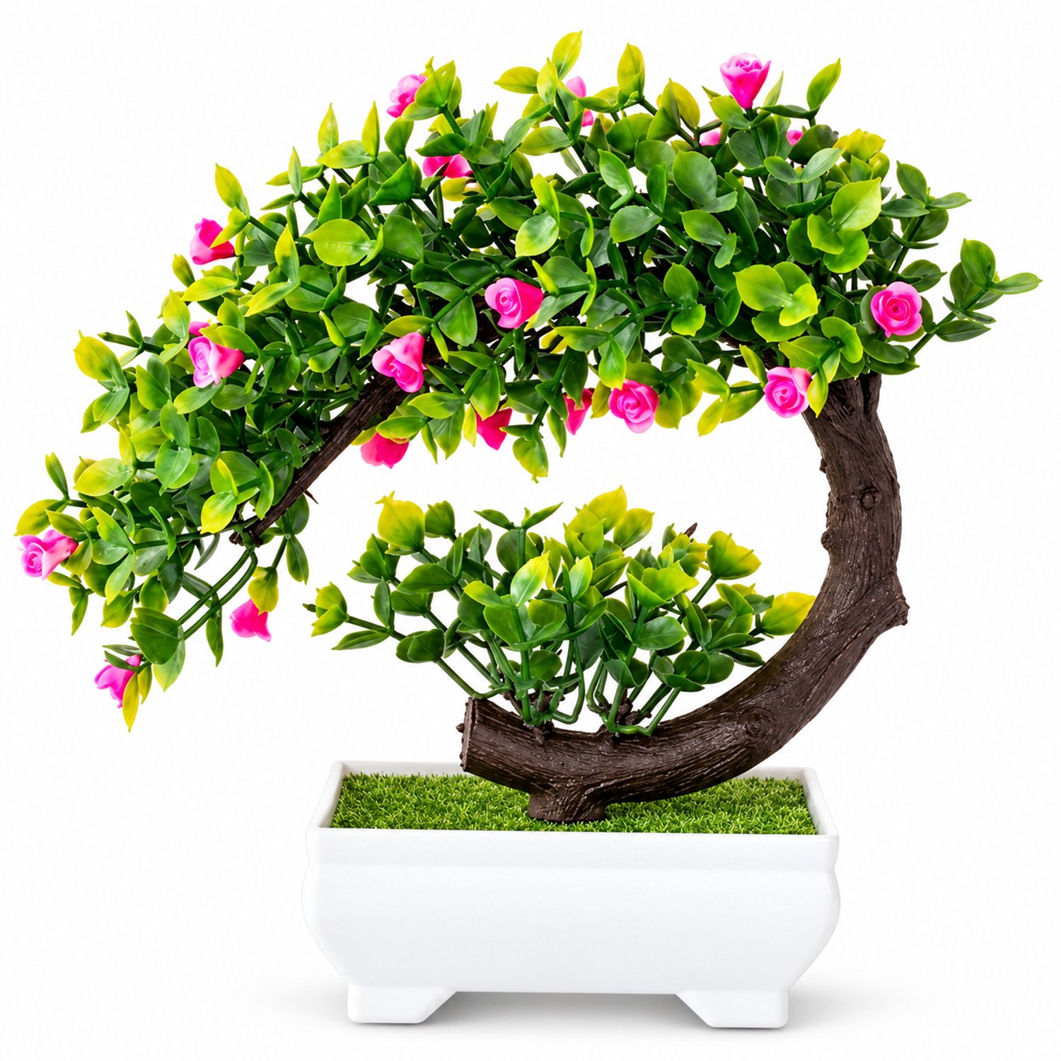 NUVEX Roze kunstplant bonsai potboom kunstplanten realistische kunstmatige boom met bloemen in witte pot tafel decoratie voor woonkamer slaapkamer kantoor en bureau Roze, Groen, Wit
