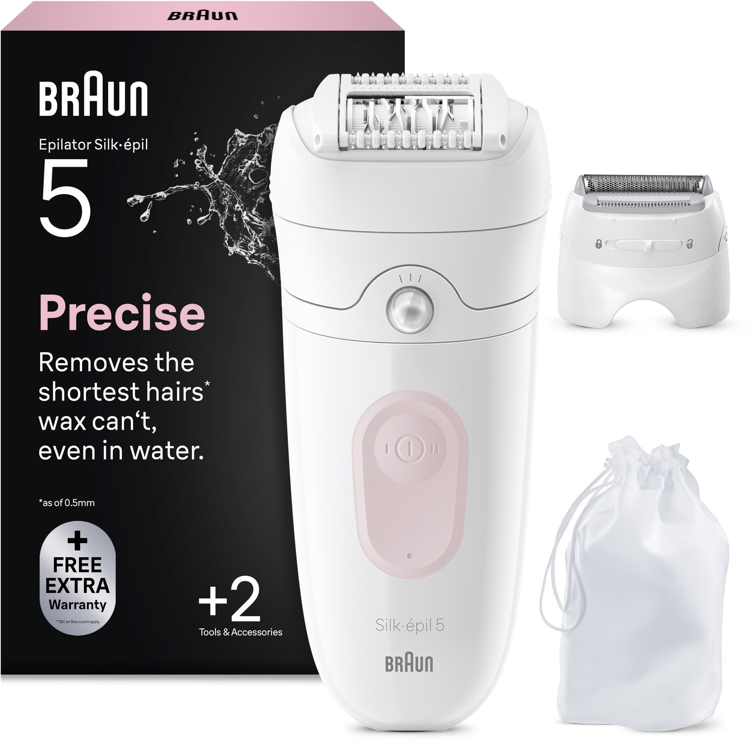 Braun Silk·épil 5 5-030 - Wet&Dry Epilator - Eenvoudige Haarverwijdering - Langdurig Gladde Huid - Ladyshave Scheerkop en Trimmerkam