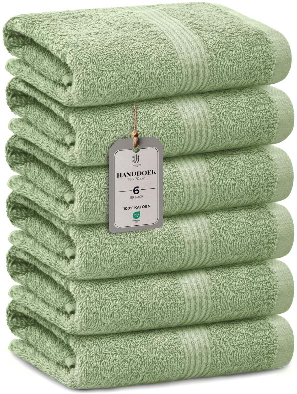 Luxe Handdoekenset van 6 Stuks - Zacht Katoen, Absorbend, Sneldrogend - Saliegroen 40x70 cm