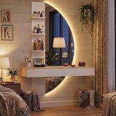 Devoko Zwevende Kaptafel met Spiegel en LED-verlichting – 3 Lichtkleuren – 2 Laden en 3 Open Opbergvakken – 106 × 40 × 143 cm – Wit