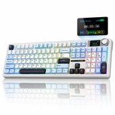 EPOMAKER x AULA F108 Pro - Licht Blauw - Mechanisch Gaming Toetsenbord – LCD Display – RGB – Tri-Mode Draadloos – Hot-Swappable – Full Size - Reaper Switch