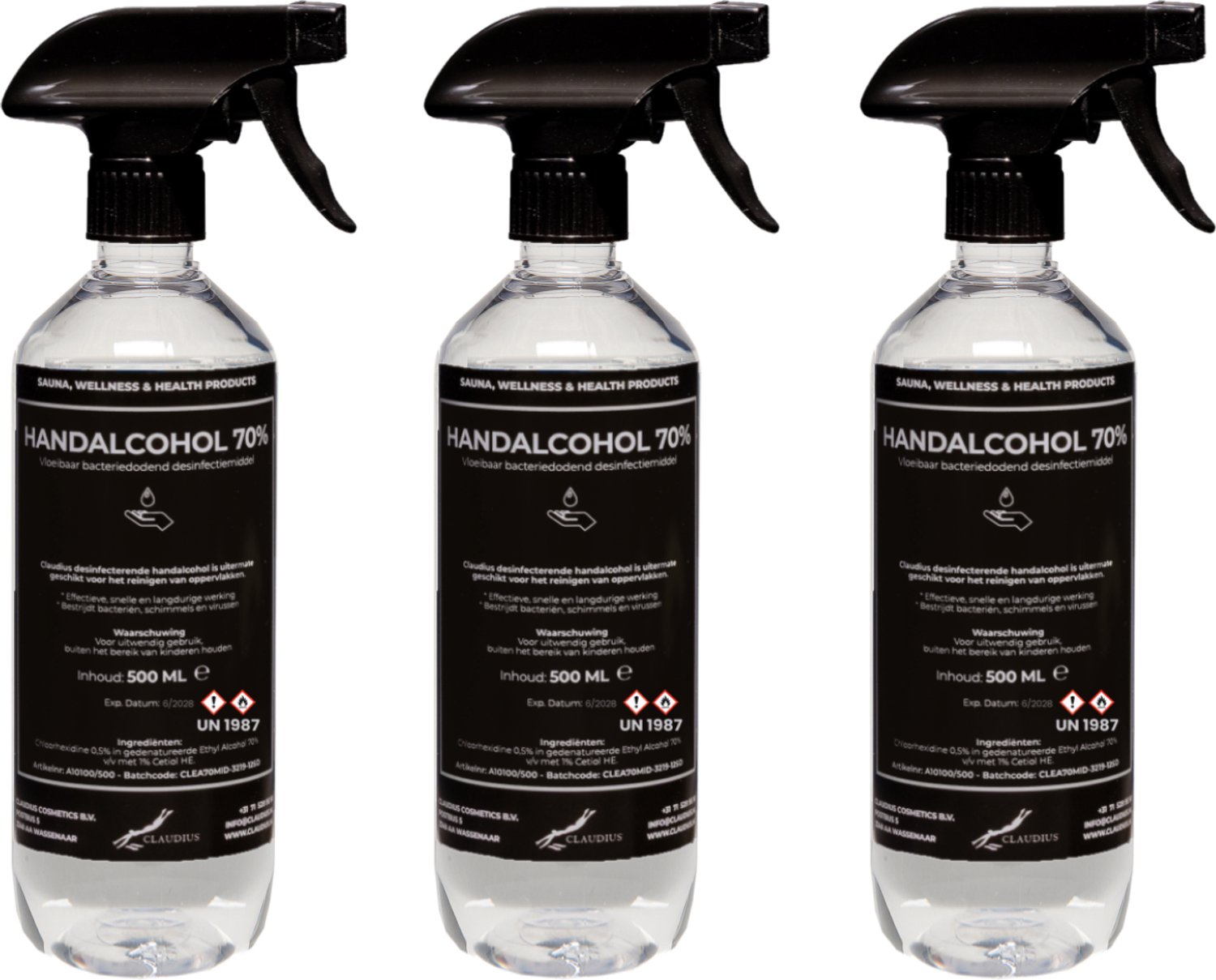 Handalcohol spray 70% - 500 ml met spraykop - set van 3 stuks