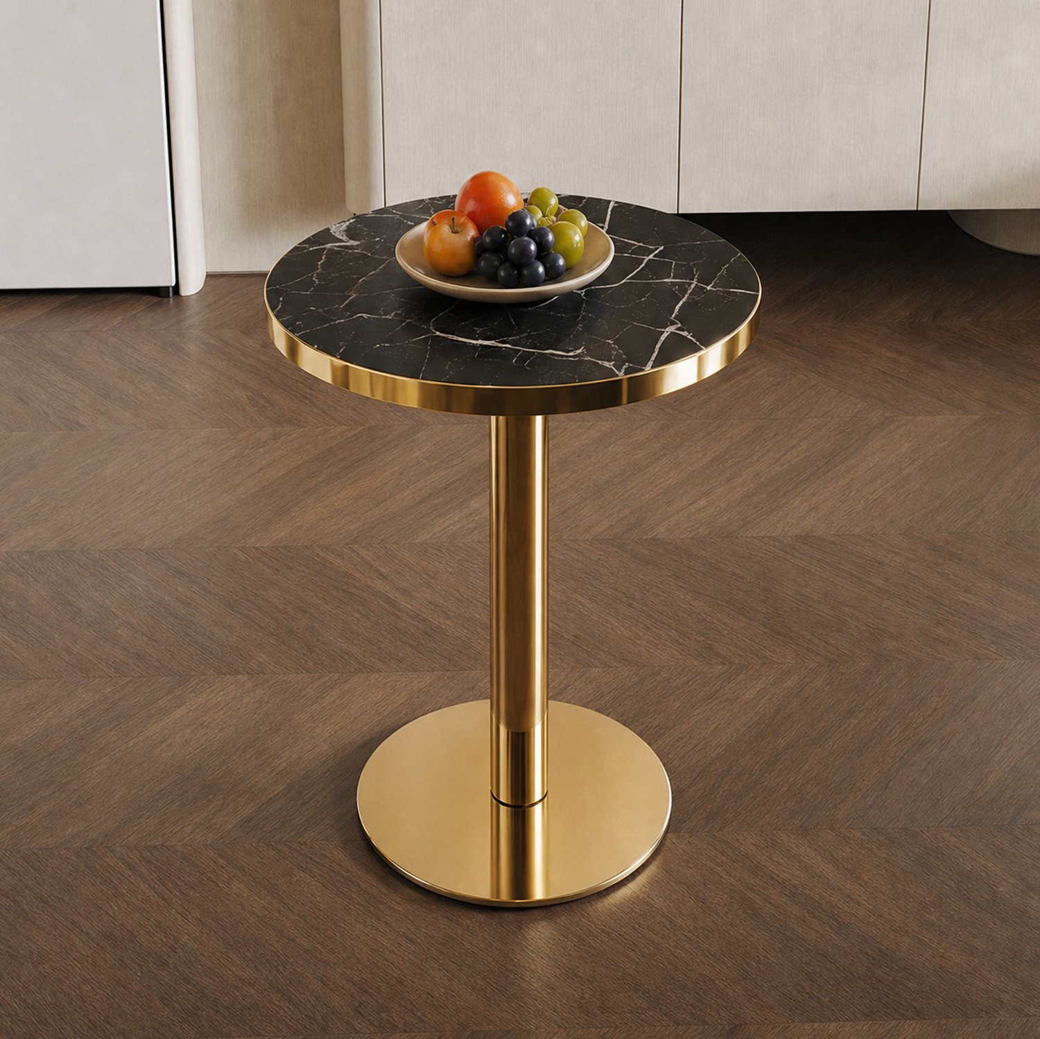 CHICFURN Bijzettafel - Rond - Marmerlook - RVS onderstel - Zwart goud