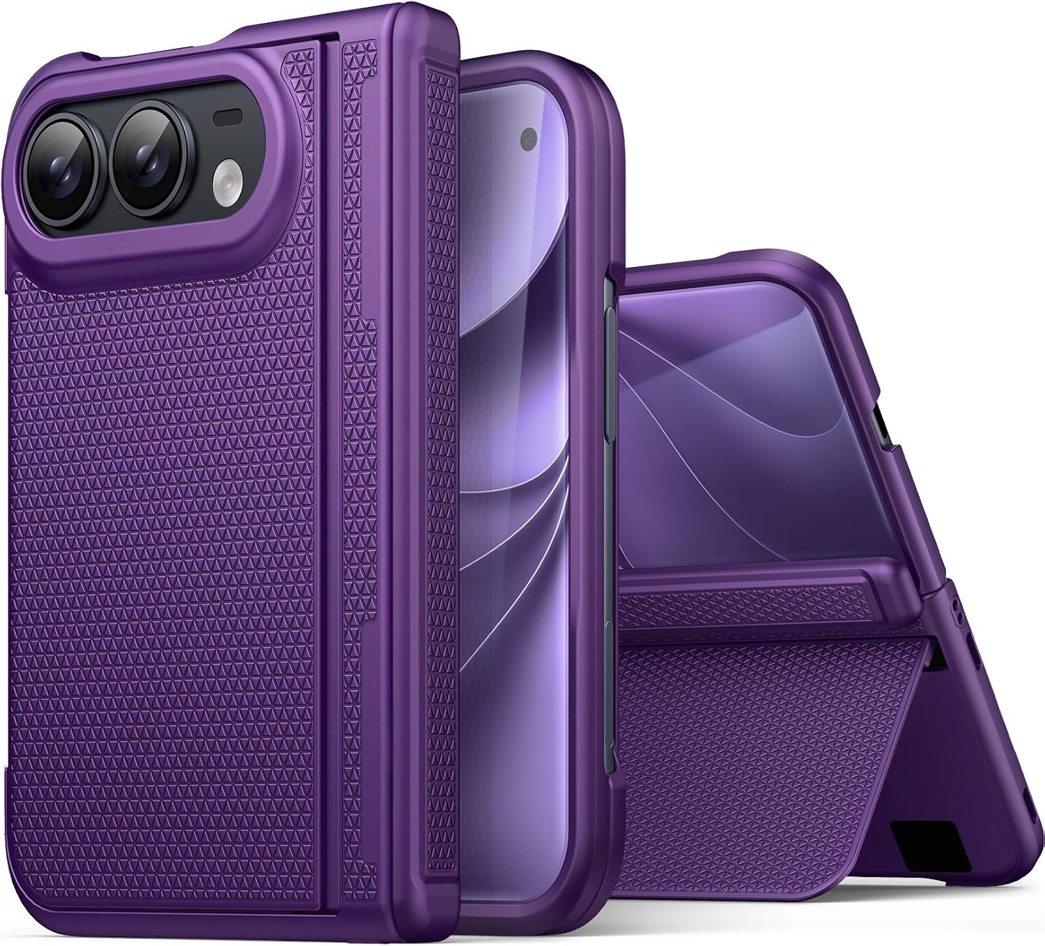 Zandarix Hoesje Geschikt voor Apple iPhone Duo - Ingebouwde Screenprotector - Scharnierbescherming - Robuuste volledige cover - Back Cover Hoesje - Paars