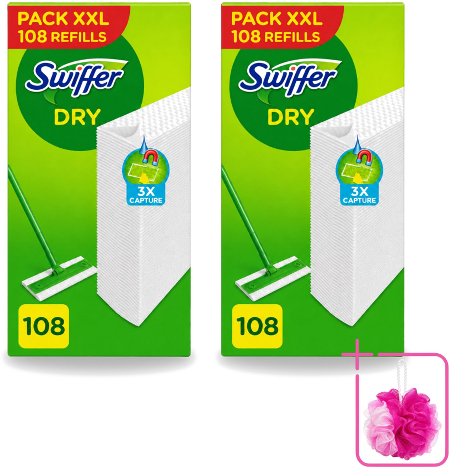 2 x Swiffer – Vloerdoekjes – Dry Navullingen – 108 doekjes - Bulkverpakking - Vloerdoekjes - Douchemop - Schoonmaken