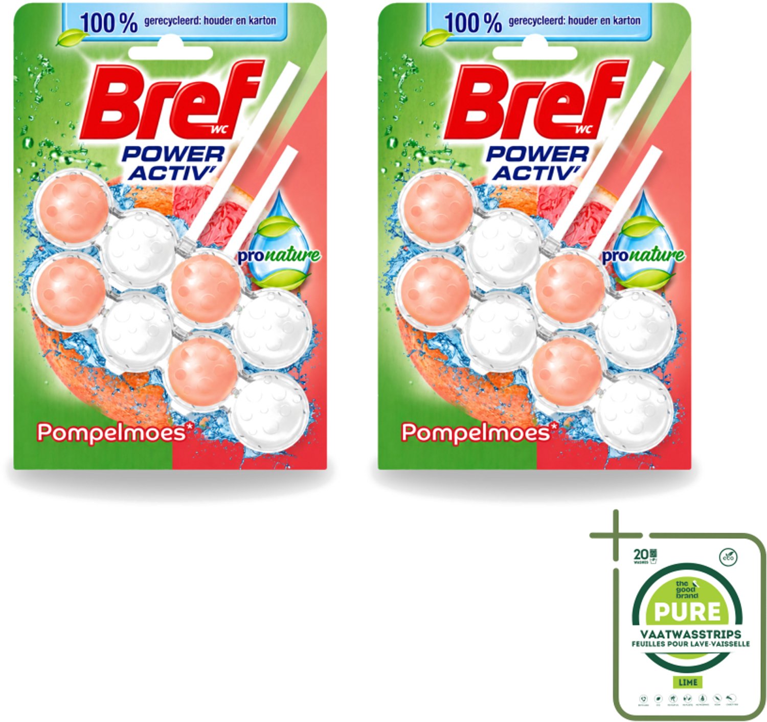 2 x Bref – Toiletblok – Pronature Pompelmoes – Duo Pack - Grootverpakking - Vaatwasstrips - Bref Pronature - Pompelmoes Toilet - Duurzame Toilet - Citrus Toiletverfrisser - Toiletblok Duo Pack