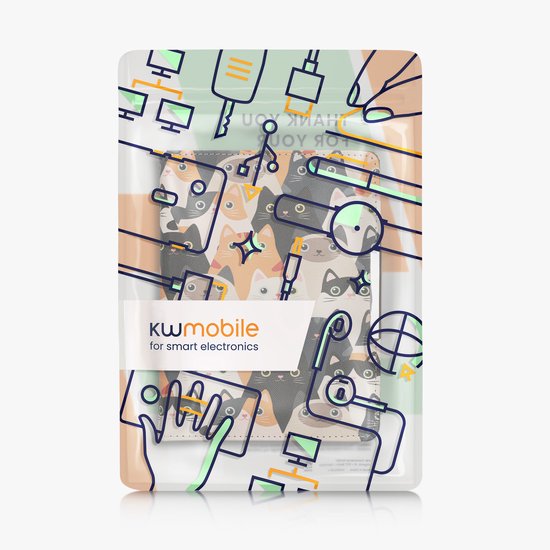 kwmobile e-reader hoesje geschikt voor Kobo Aura H2O Edition 2 hoes - E reader flip case met magneetsluiting - Ereader cover - Katten design in oranje / zwart / wit — afbeelding 2