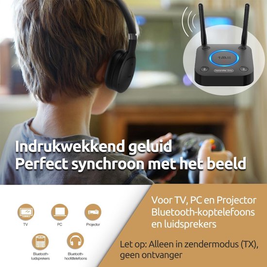 Bluetoolz® | 1Mii B06TX | Bluetooth 5.0 zender | aptX en aptX Low Latency, dubbele antennes én een bereik tot 50 meter buiten en 15 meter binnen | Optische, coaxiaal digitaal en analoge uitgang | nclusief alle benodigde kabels en handleiding — afbeelding 2