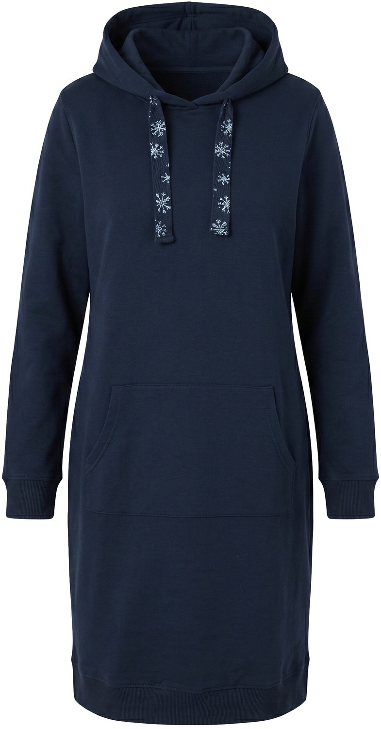 Ulla Popken - Dames - Sweatjurk capuchon bedrukte banden lange mouwen - Marine - Maat 62+