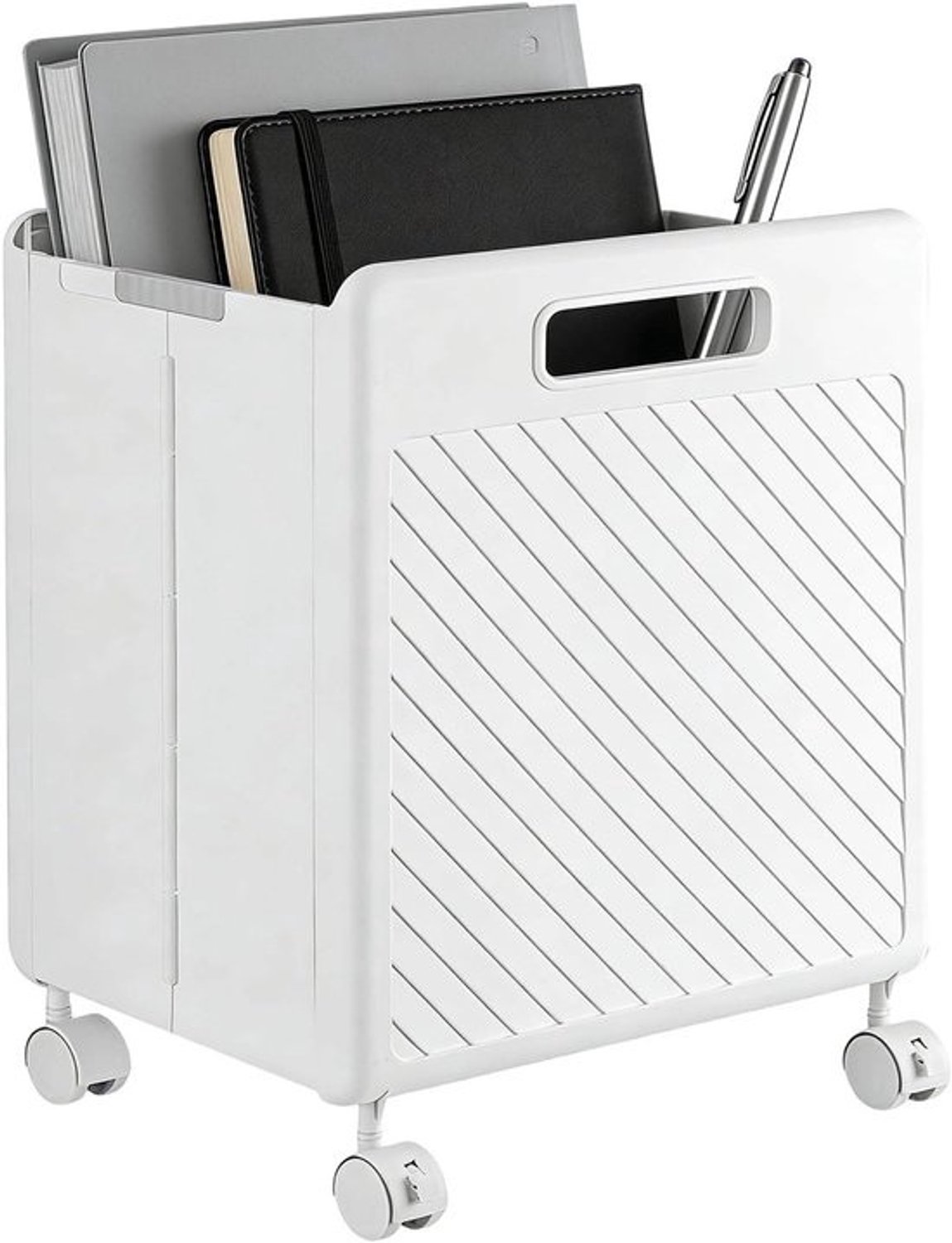 Rollende wasmand - Wasmand met wielen - Huishouden organiseren - Dubbellaags ontwerp - 48x33x28cm - Wit