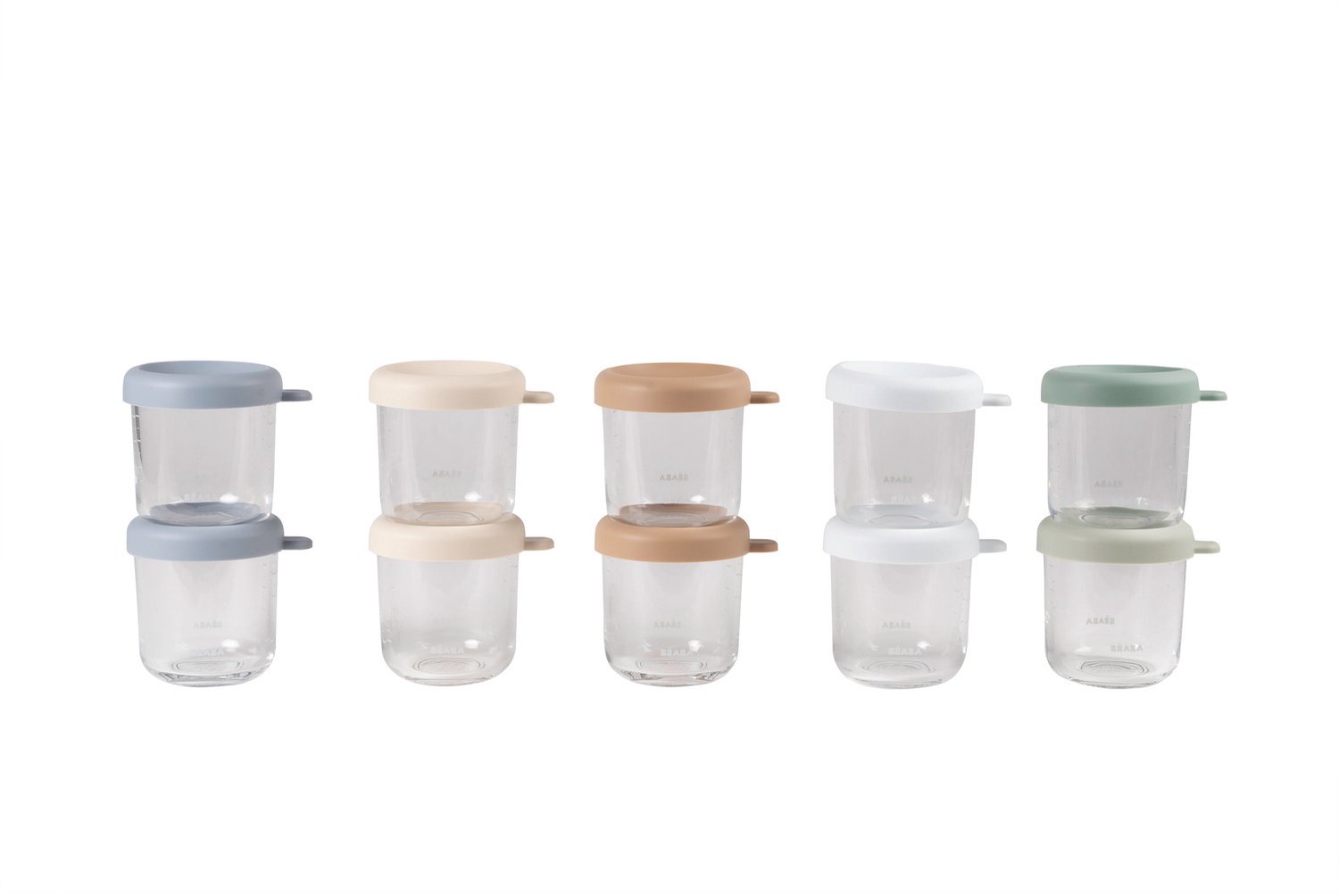 Béaba Glazen Bewaarpotjes 250ml Set van 10 - Vriezer & Magnetron Bestendig - Naturel