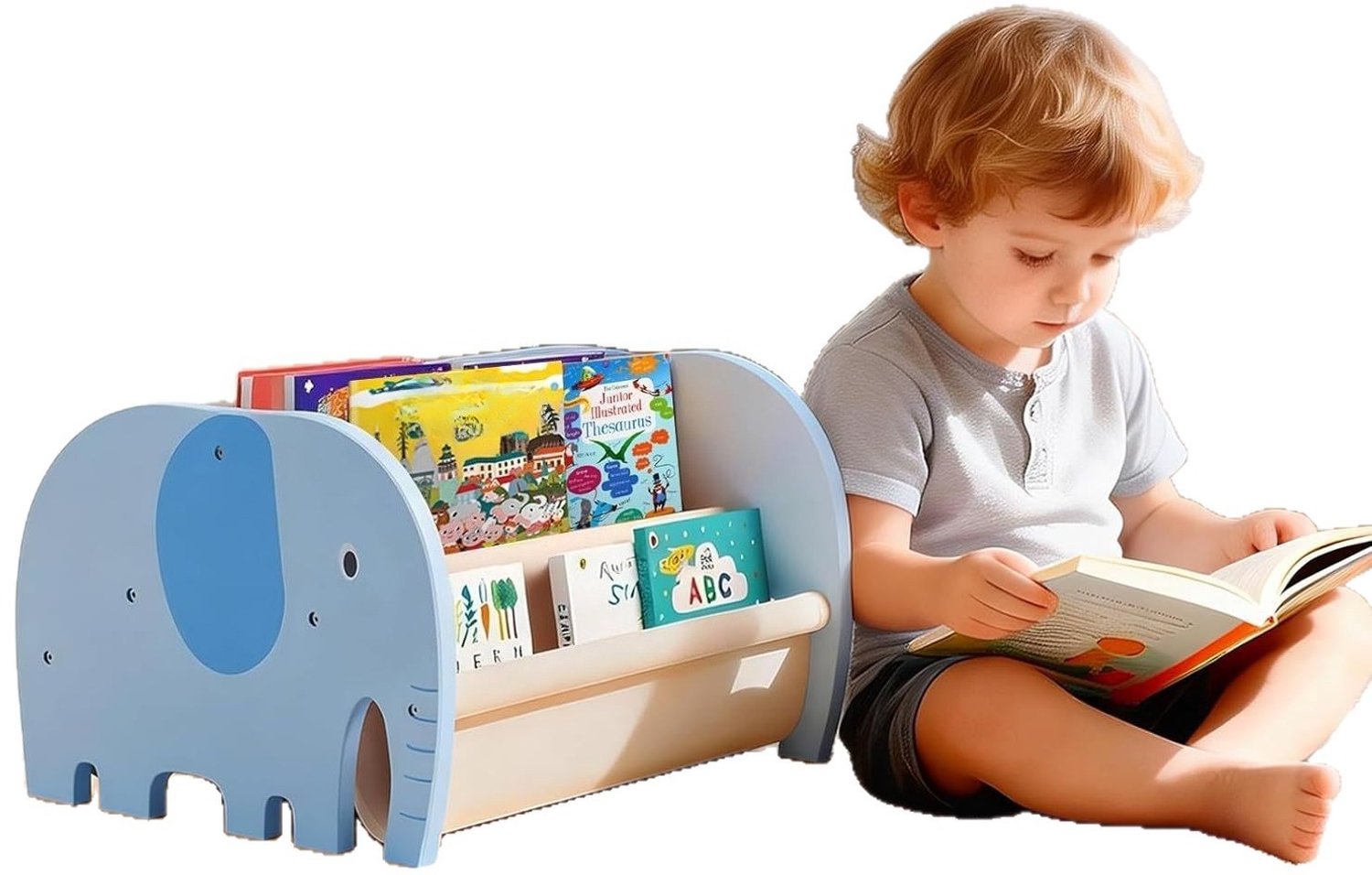 Opbergrek voor kinderboeken – Montessori-houten boekenrek – Boekenrek voor peuters – Opbergruimte voor de leeshoek in kinderkamers, speelkamers en kinderdagverblijven