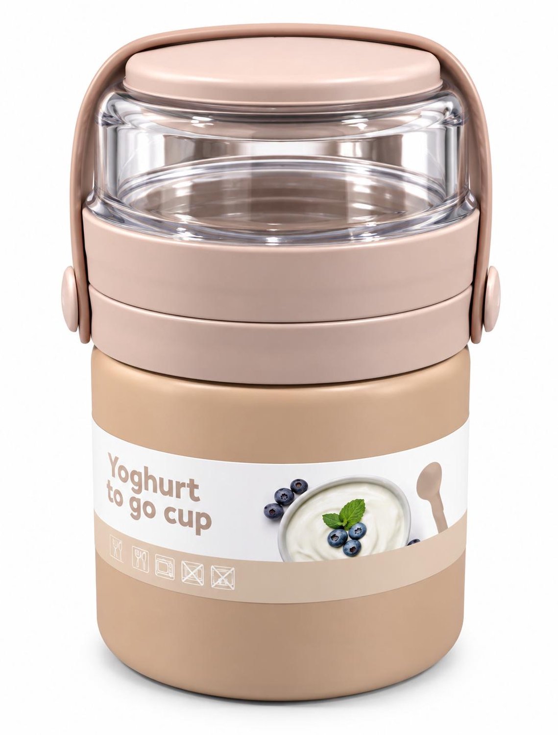Yoghurtbeker To Go met Deksel en Lepel – Herbruikbare Yoghurtbeker – 400 ml – Beige