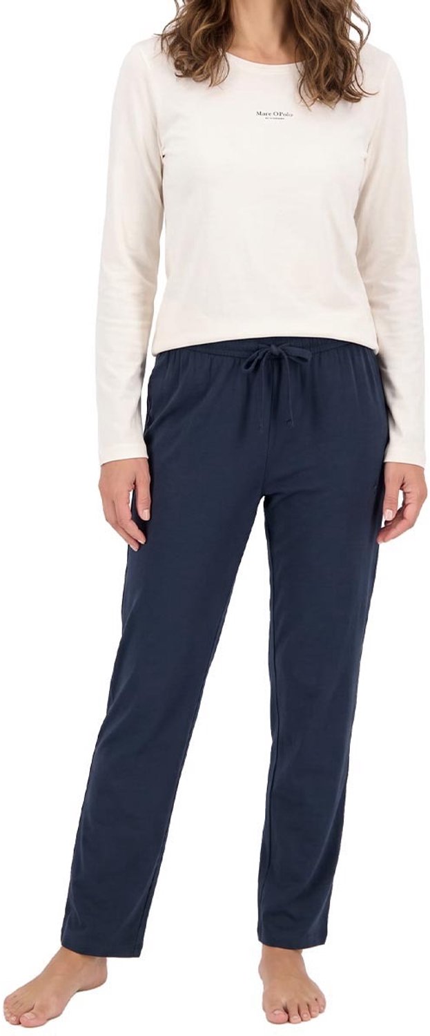 Marc O'Polo Dames pyjama Cotton donkerblauw / crème