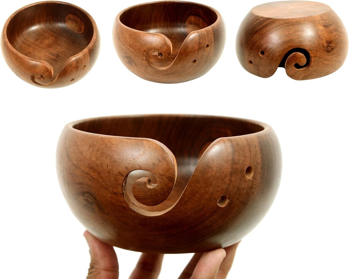 Garenkom Houder Palissander - Breien Kom met gaten Opslag - Grootte - 3" X 6" - Gehaakte Garenhouder Kom - Moederdag Collectie