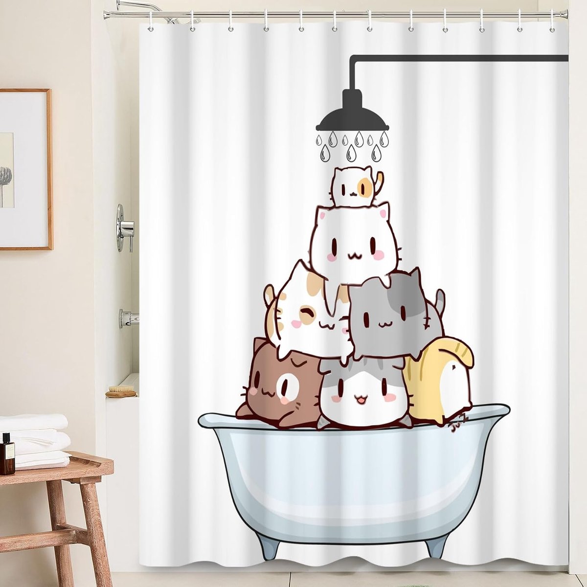 Kat douchegordijn voor badkamer met haken waterdicht 180 x 180 cm
