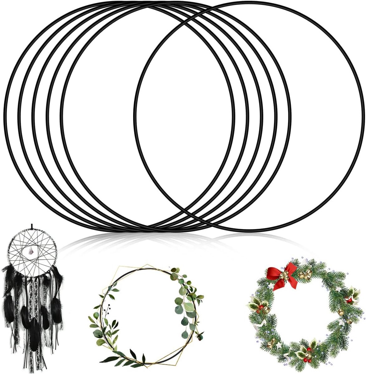 6 stuks metalen ringen om te knutselen, 20 mm metalen ring zwart, 3 mm dikke decoratieve ringen om op te hangen, draadringen om te knutselen, voor dromenvangers, decoraties, creatief werk