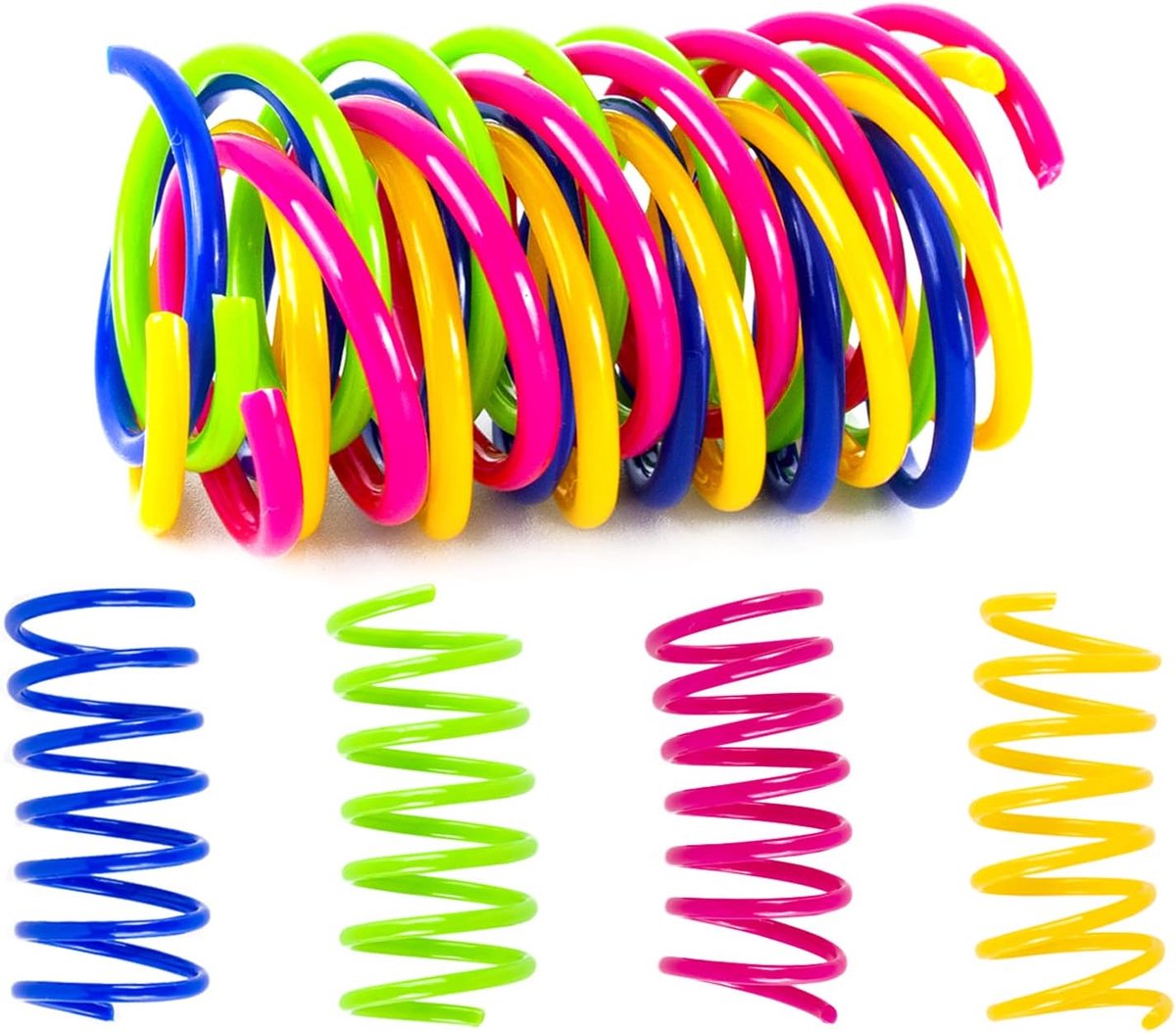 16 stuks gekleurd plastic veerspeelgoed voor katten, interactief huisdierspeelgoed voor luie mensen om katten te plagen en kattenspringspeelgoed