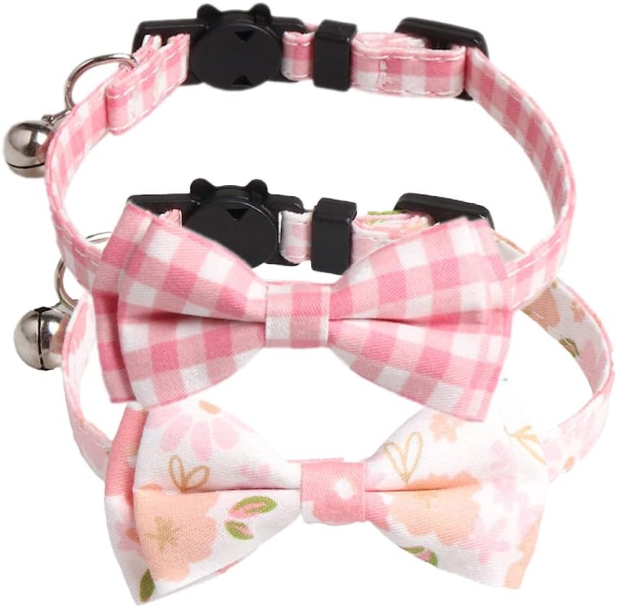 2 stuks kattenhalsband met veiligheidssluiting en belletje, schattige kattenhalsbanden met strik, verstelbare halsband voor kat en kitten, halsband voor huisdieren, accessoires, roze serie B
