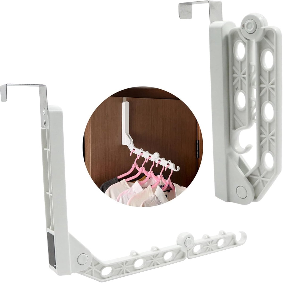 Opvouwbaar, droogrek – kledingstang voor deur, moderne en ruimtebesparende vouwfunctie, draagvermogen van 5 kg, voor balkons, kasten, slaapkamers, 2 stuks, wit