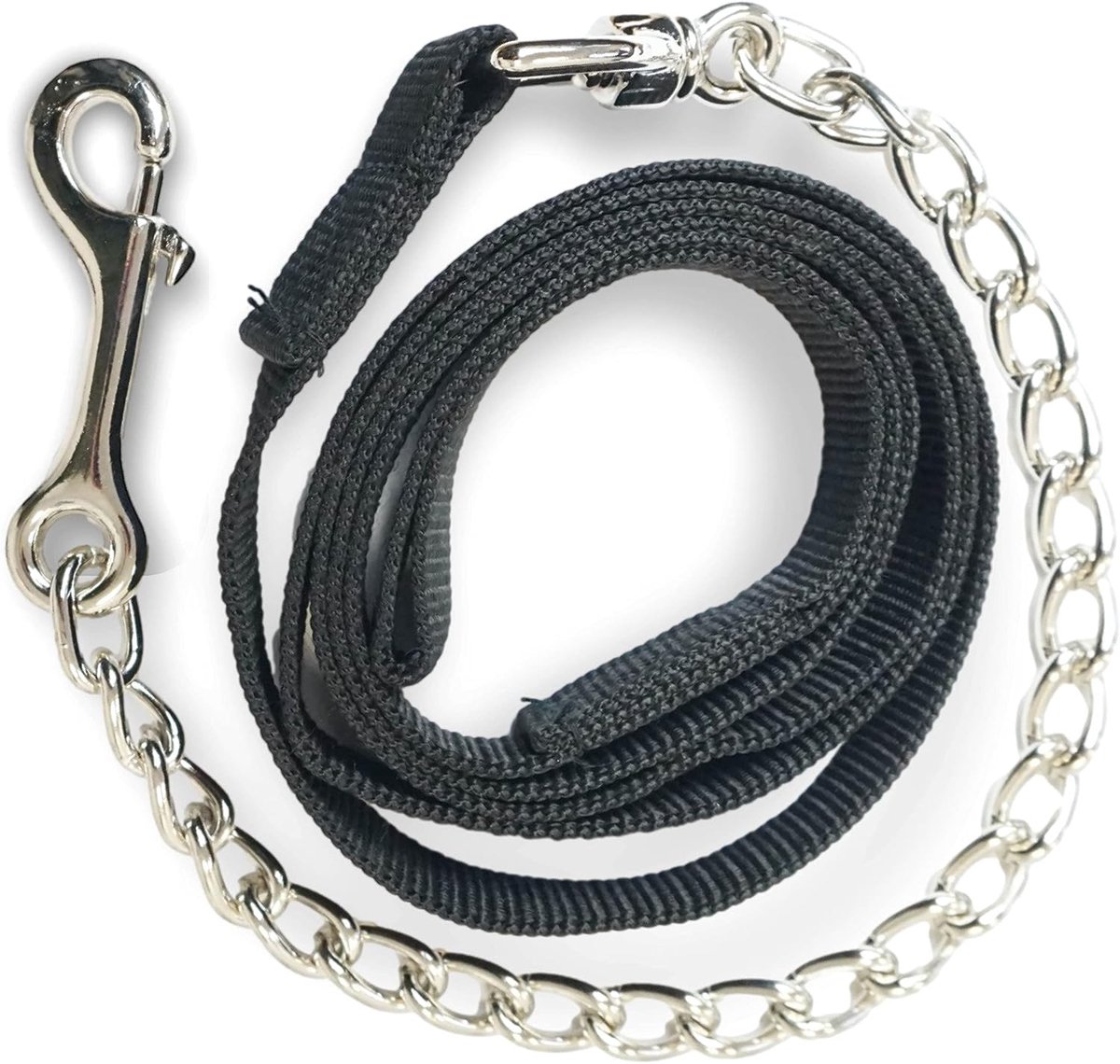 Leidketting voor paarden | Veilig leiden met ijzeren ketting & nylon handgreep | Leidlijn geschikt voor hengst honden pony ezel | Lengte 2,10 m (Zwart)