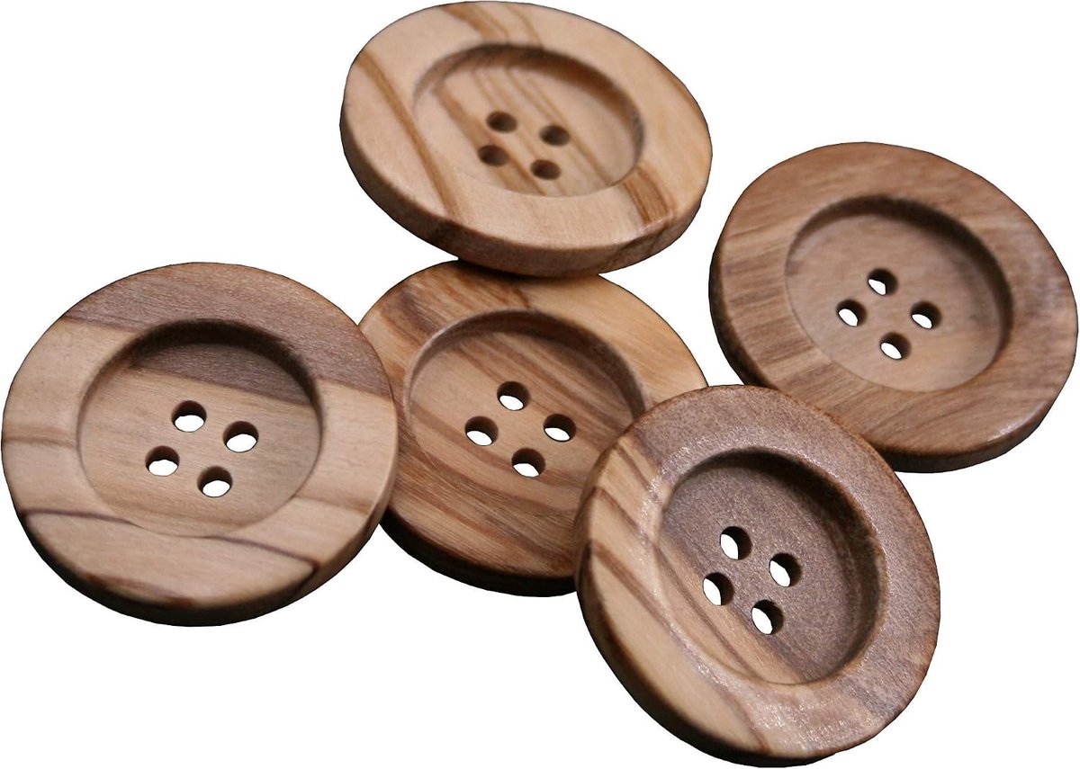 Knopen van echt olijfhout met 4 gaten met natuurlijke nerf (14 mm)