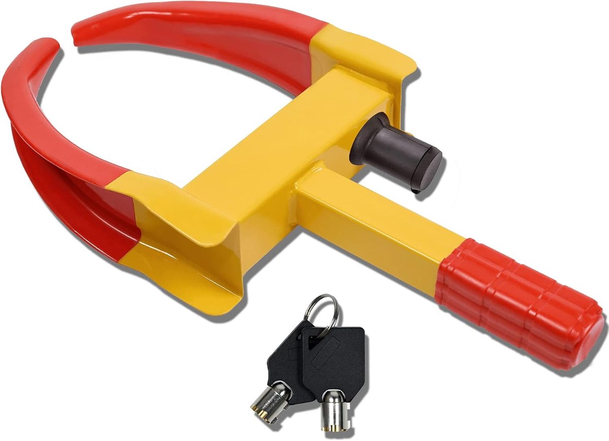 46x34.5x6cm Startonderbrekers Rood & Geel Parkeerklauw met Veiligheidsslot & 2 Sleutels9-Gaats Verstelbare Wielklauw Anti-Diefstal Bandenklem voor Caravan Auto Motor Vrachtwagen