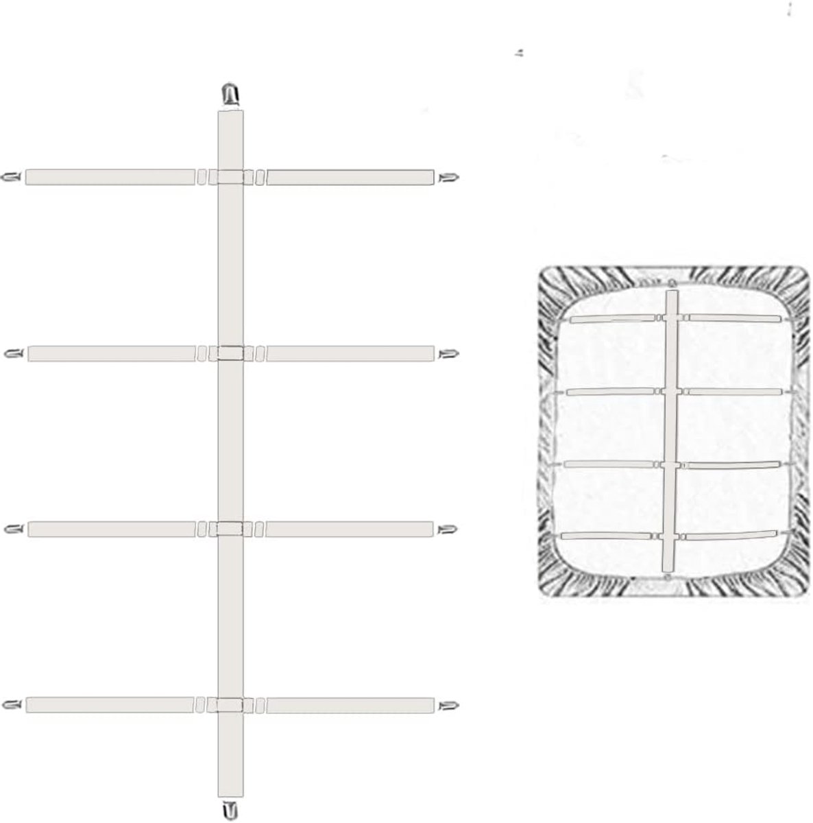 Bretels voor beddengoed, elastisch, verstelbaar, hoeken, matrasovertrekken, bed of bank, wit